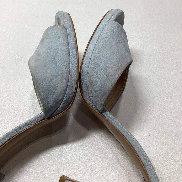 ISLO Isabella Lorusso Back Bow Open Toe Light Blue Suede Heels Size EU 37 - Picture 16 of 16